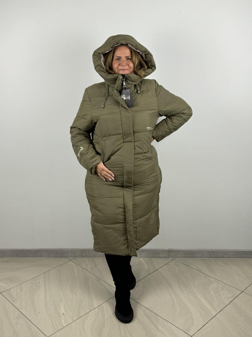 Płaszcz/Kurtka maxi pikowana z kapturem - rozm.3xl - bh - 2423 - oliwka