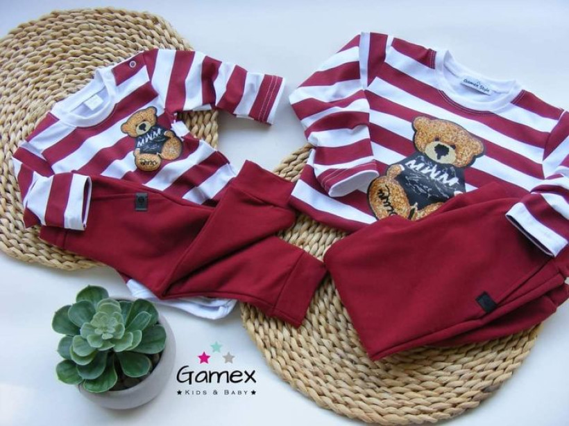 Body/bluzka +spodnie miś bordowy Gamex