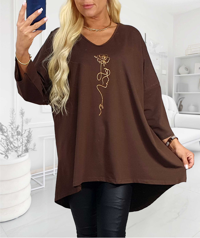 Bawełniana Tunika Plus Size  ZŁOTA RÓŻA - brąz