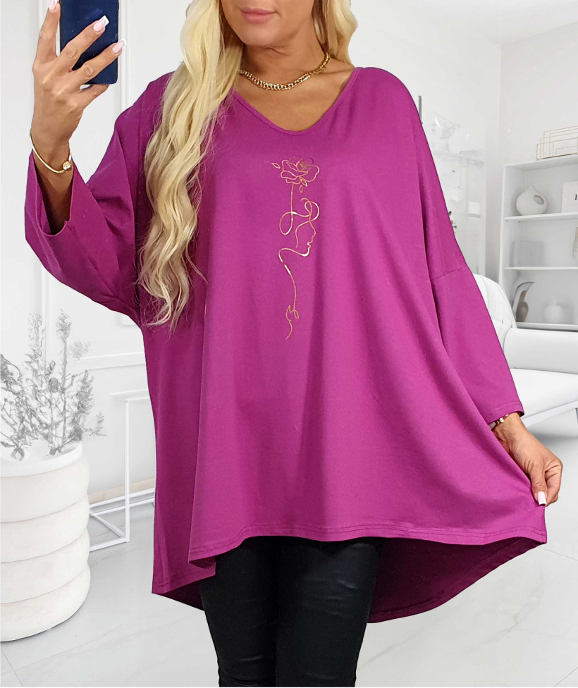 Bawełniana Tunika Plus Size  ZŁOTA RÓŻA - fuksja