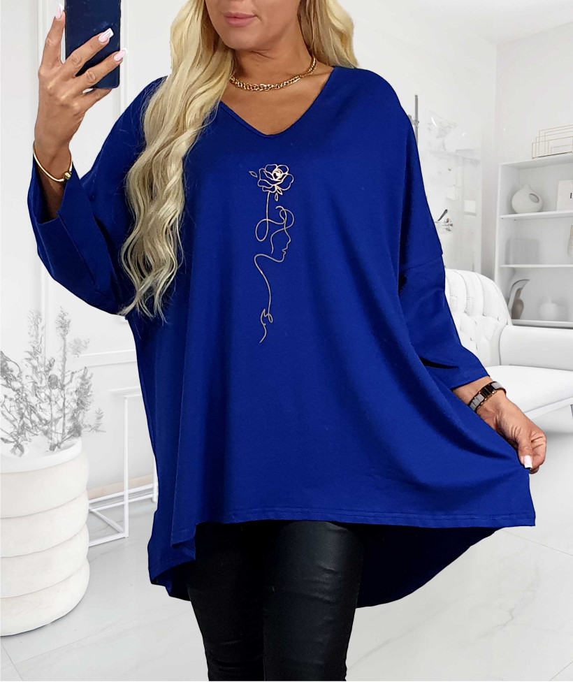 Bawełniana Tunika Plus Size  ZŁOTA RÓŻA - chaber
