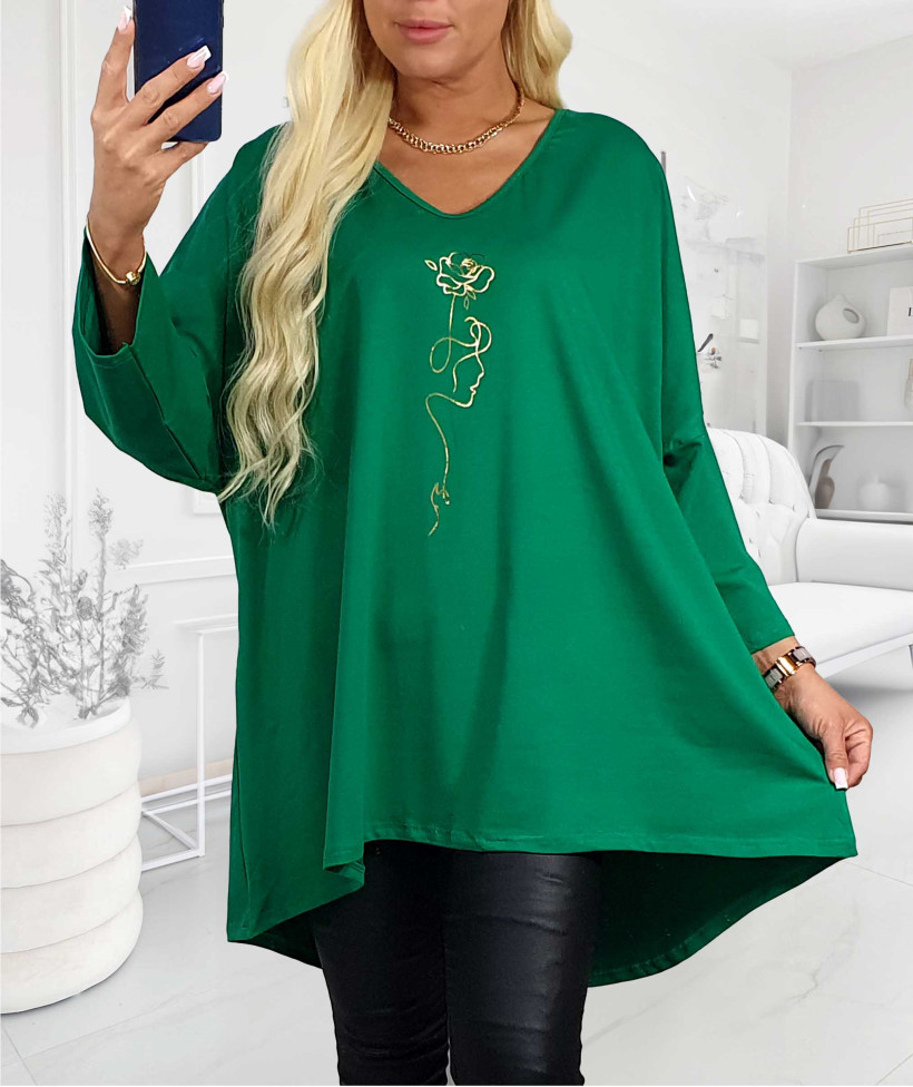 Bawełniana Tunika Plus Size  ZŁOTA RÓŻA - zieleń