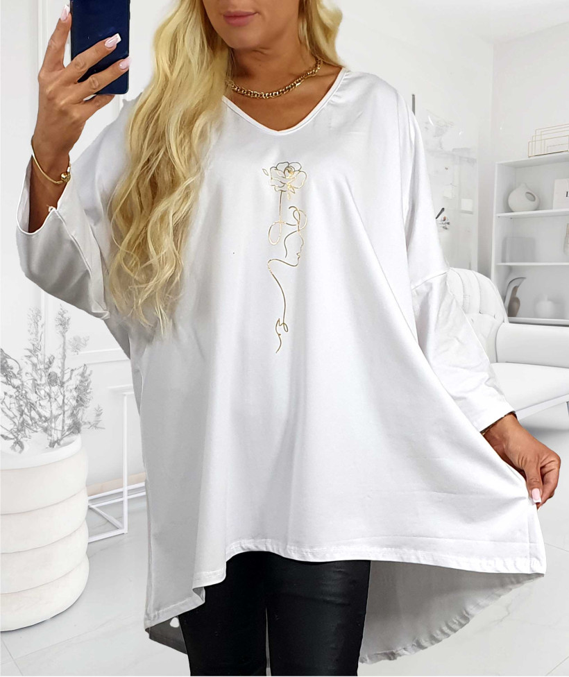 Bawełniana Tunika Plus Size  ZŁOTA RÓŻA - biały