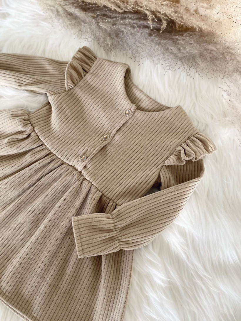 Sukienka welur prążek guziczki Beż Kuki