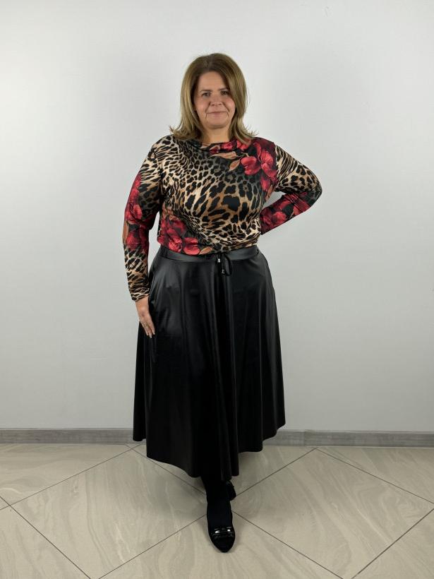 Bluzka wzorzysta - Wł. 1876 - camelowo/khaki pantera+czerwony kwiat/promocja