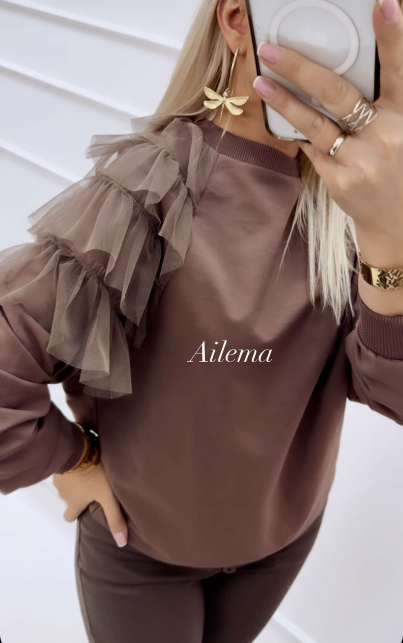 Bluza The Fancy 9058 falbanka tiulowa na ramieniu