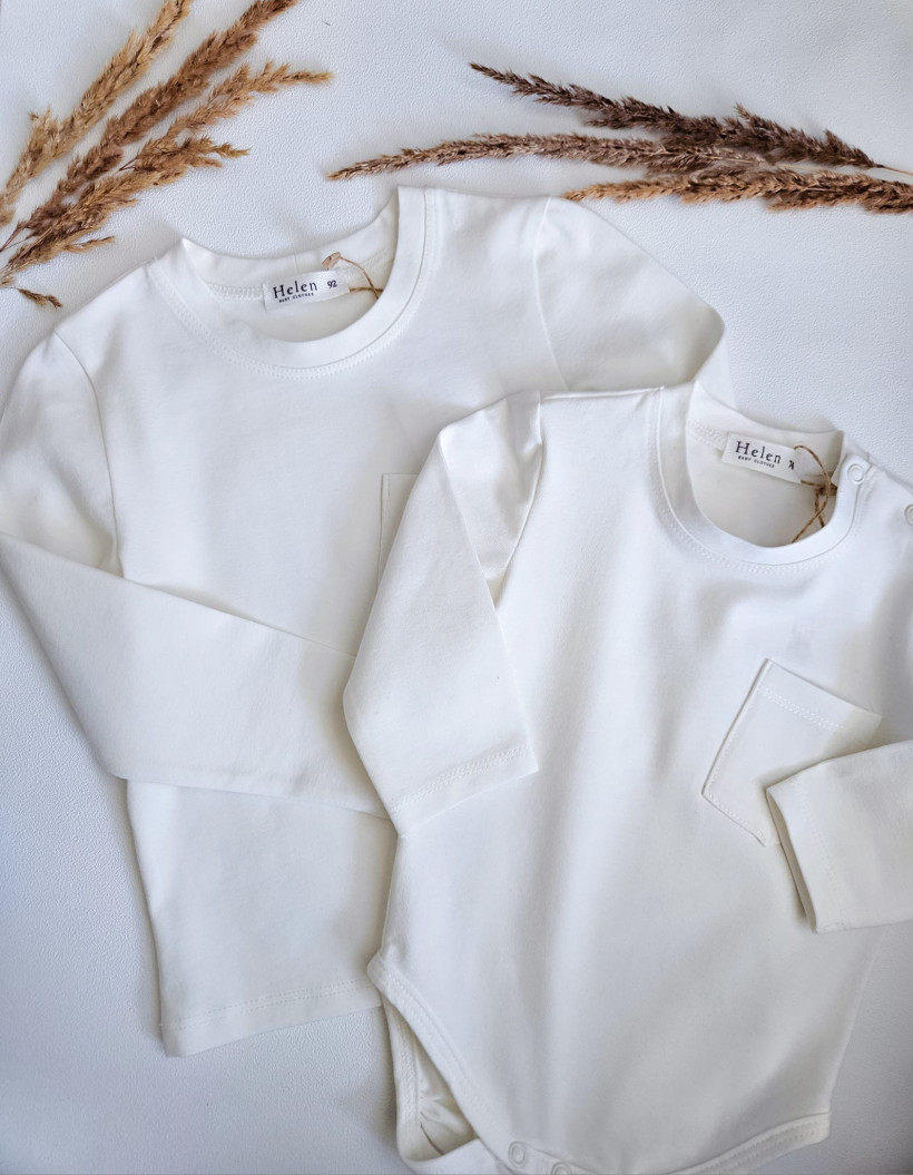 Body/bluzka gładka ecru z kieszonką Helen chłopiec