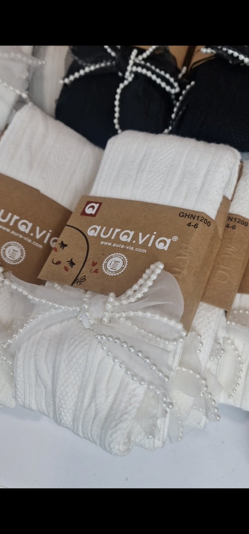 Rajtuzy bawełniane kokarda z perełkami