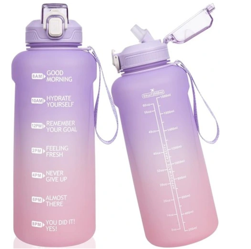 Butelka na wodę 2L z Miarą i słomką Bidon Motywacyje oznaczenia