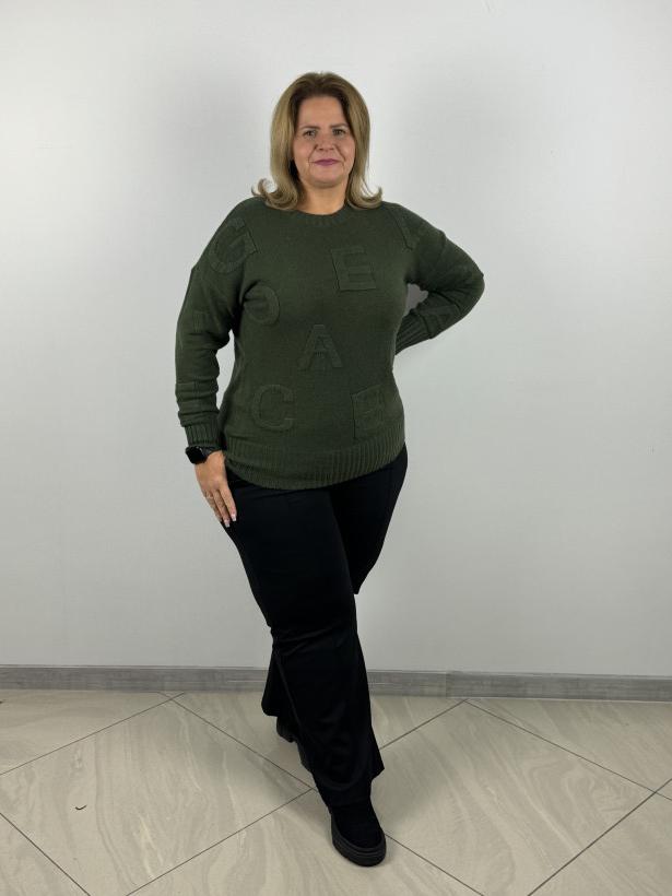 Sweter wytłaczane litery - wł. - 863 - khaki