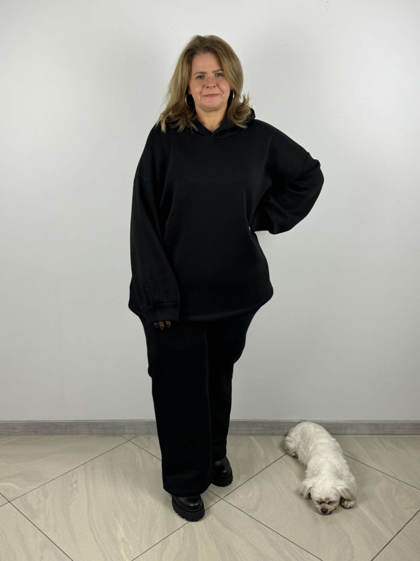 Dres spodnie z szeroką nogawką + bluza z kapturem - rozm. xl - wawa - 7514 - czarny//promocja