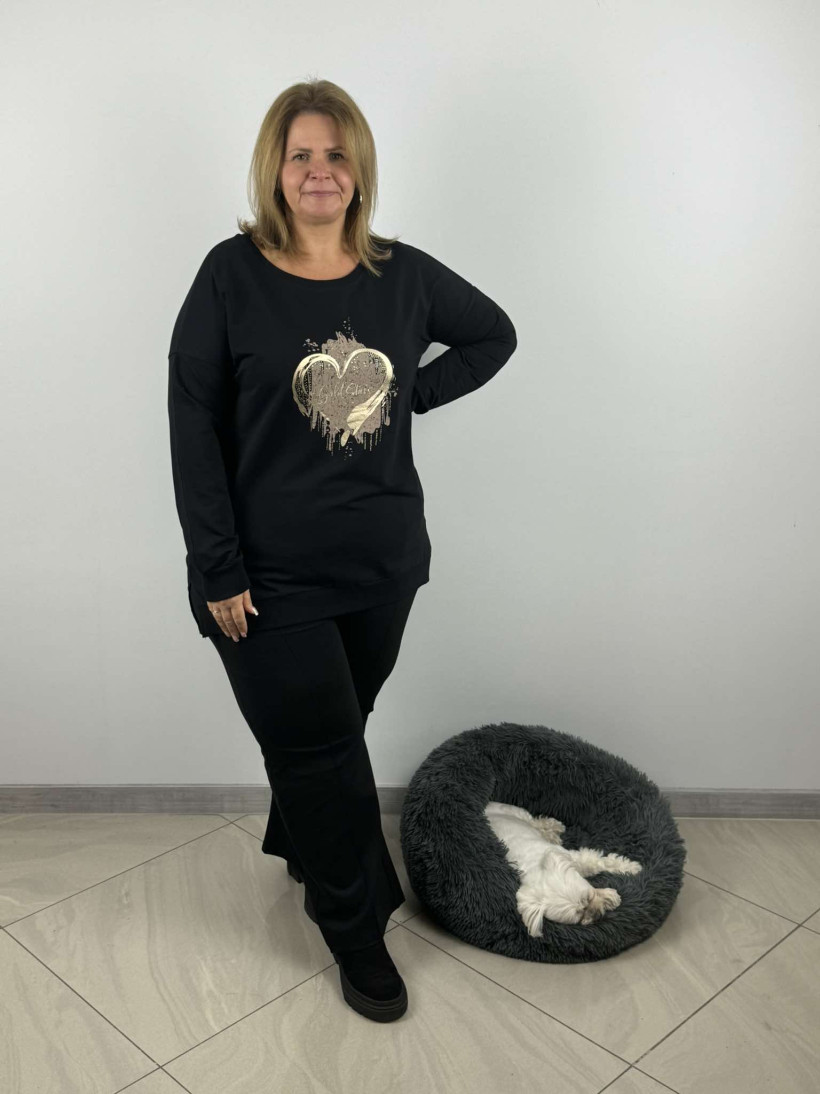 Bluzka/Bluza, wzór serce - wawa - 3161 - czarna