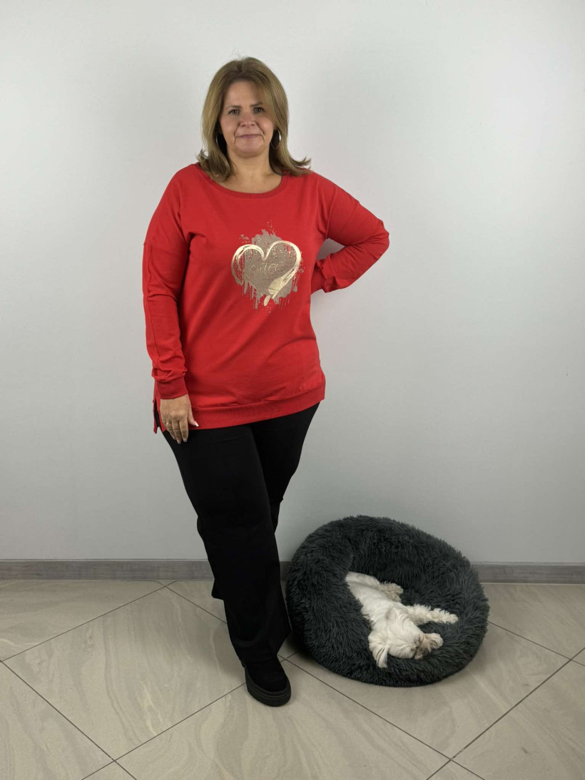 Bluzka/Bluza, wzór serce - wawa - 3161 - czerwona