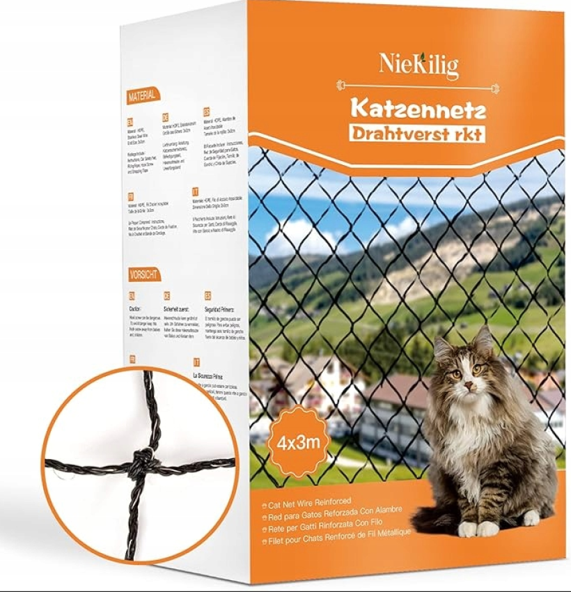 Siatka zabezpieczająca na Balkon dla Kotów Gołębi Ptaków NIEKILIG 4 x 3m