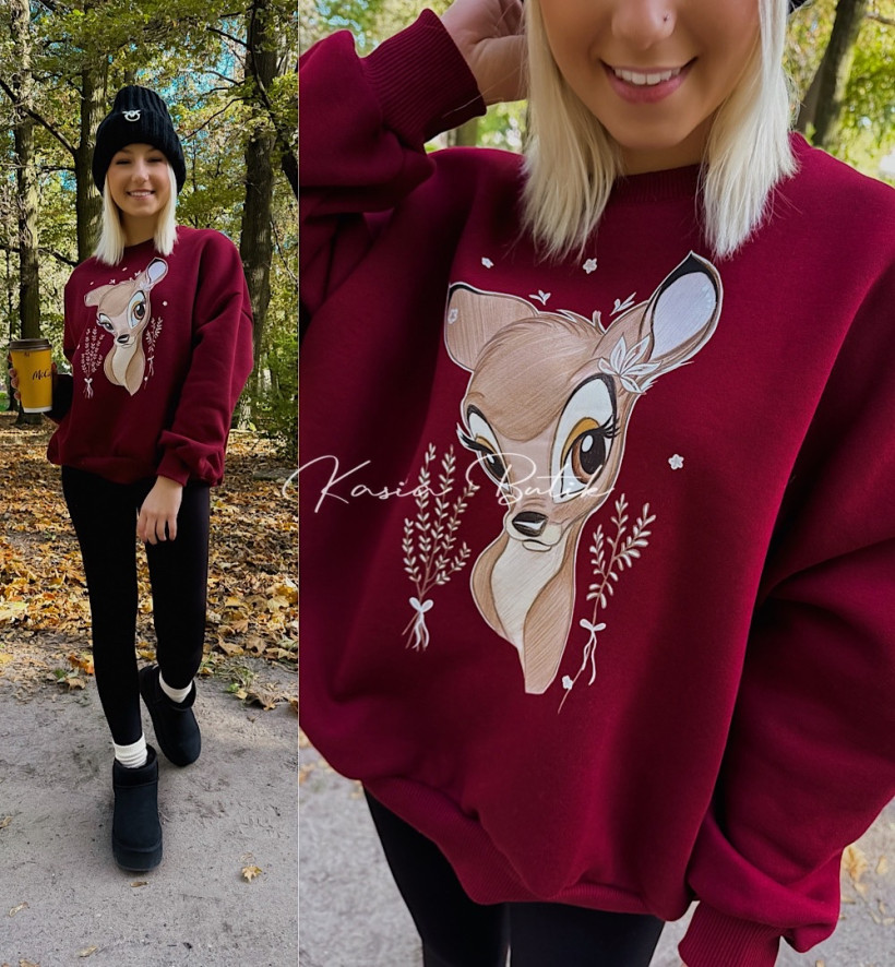 Bluza Bawełniana Lara Bambi Bordowa