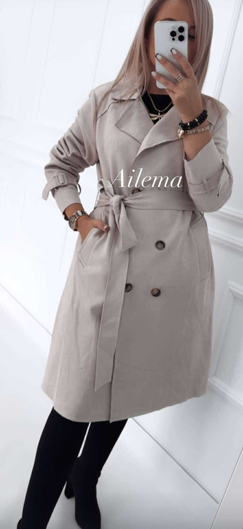 WYPRZEDAŻ Płaszcz trencz G23-29 zamszowy