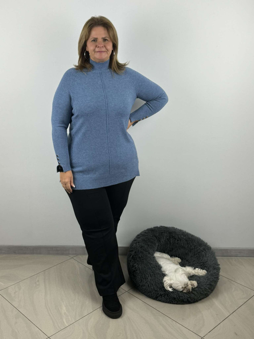 Półgolf gładki, guziki na rękawach - pm - 1006 - jeans