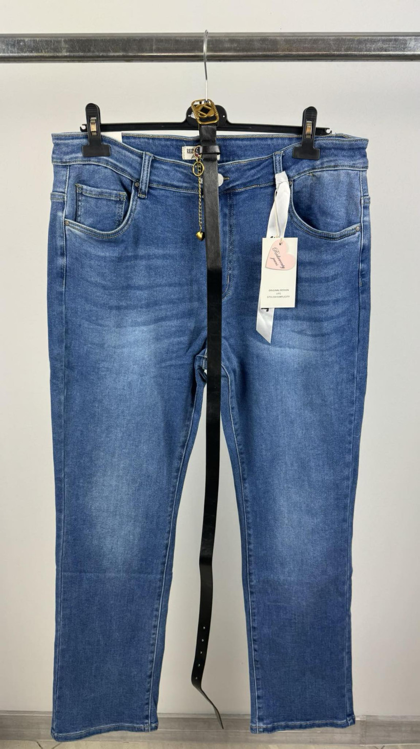 Spodnie jeansowe z paskiem , prosta nogawka - rozm.42 - redseventy - 32114 - niebieskie