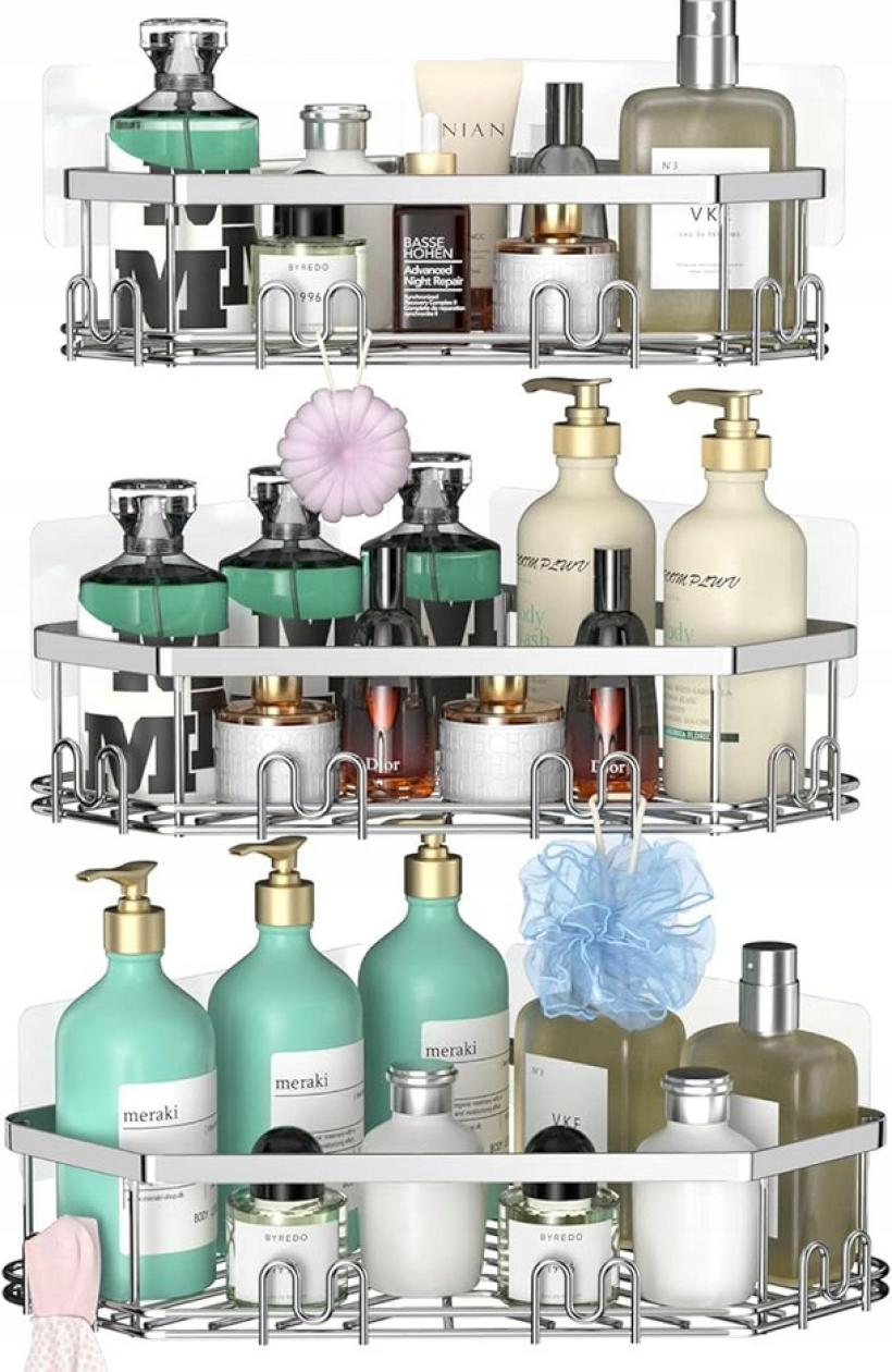 3szt. Narożna PÓŁKA ŁAZIENKOWA WISZĄCA Organizer prysznicowy bez wiercenia