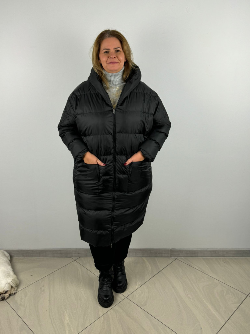 Kurtka pikowana oversize z kapturem - hilal - 7713 - czarna