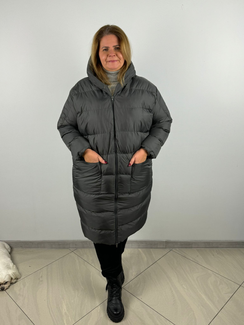 Kurtka pikowana oversize z kapturem - hilal - 7713 - popiel