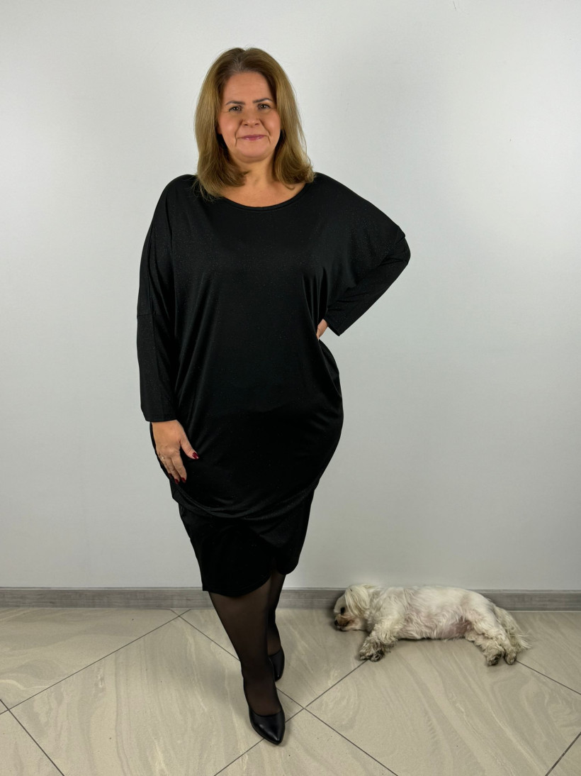 Sukienka nietoperz z połyskiem - mf - 7723 - czarna - promocja