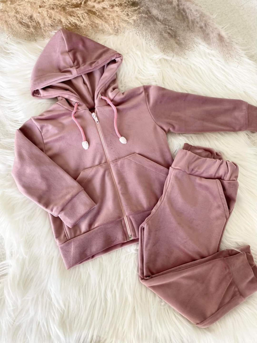 Dres welur z rozpinaną bluza różany róż Kuki