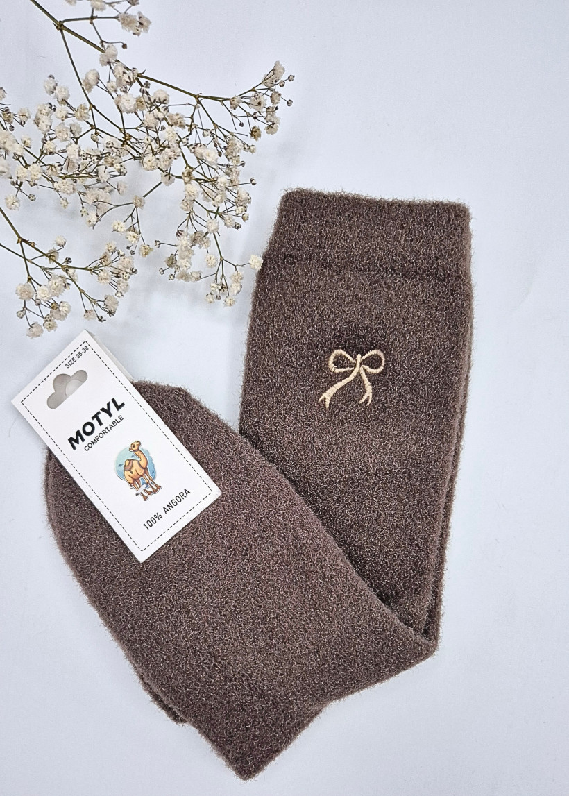 Skarpetki czekoladowy brąz 100% angora rozm. 35-38