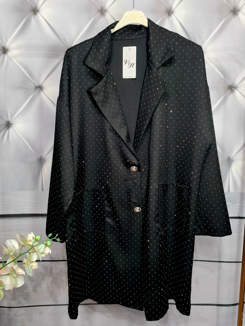 Elegancki satynowy żakiet z dżetami Plus Size