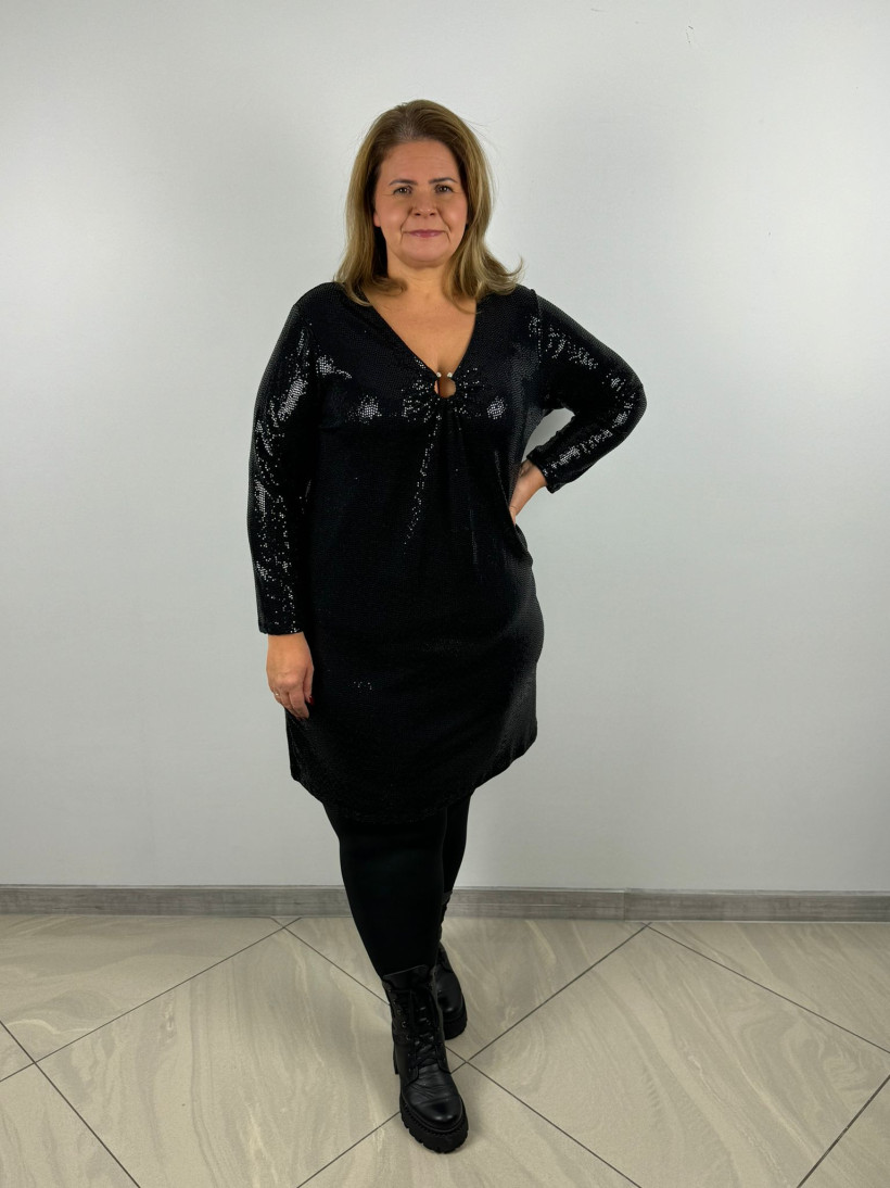 Sukienka/Tunika cekinowa, dekold w serek z kółkiem - wł. - 7755 - promocja