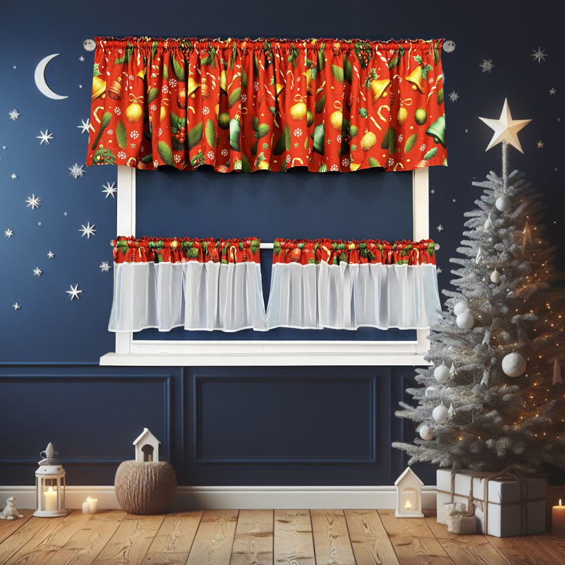 Zestaw dekoracyjny 400x65cm 180x45cm czerwony w bombki  L692S