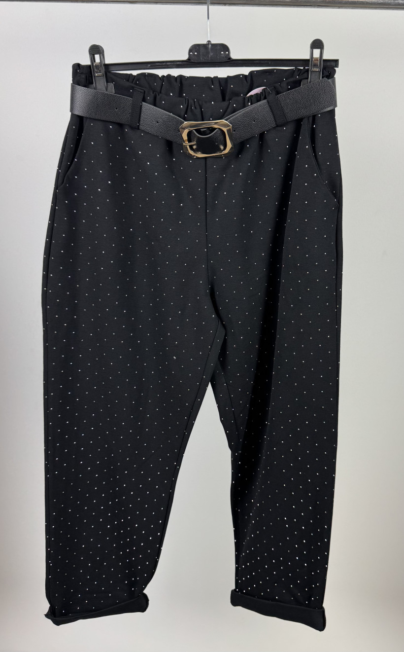 Spodnie z cekinami na gumie z ozdobnym paskiem - 1 - moon - 12310 - promocja