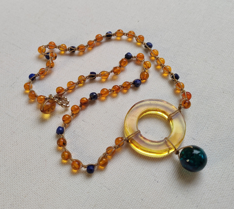 Plecione marzenie naszyjnik bursztynowy N 149