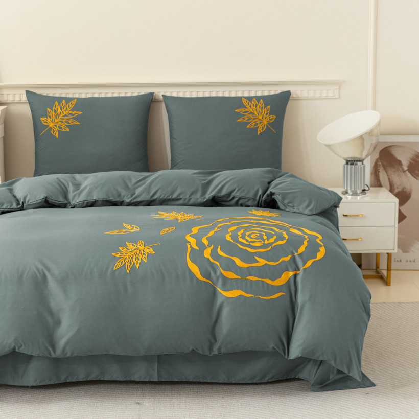 Pościel  3 cz. szaro zielona  w  róże 200x220cm Mikrofibra 100%  FHE-2846