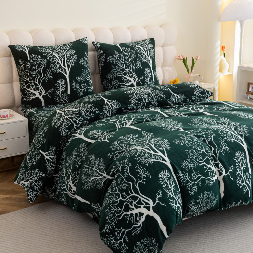 Pościel polarowa 3 cz.  zielone drzewa  160x200cm 100% Mikrofibra SHY-3048