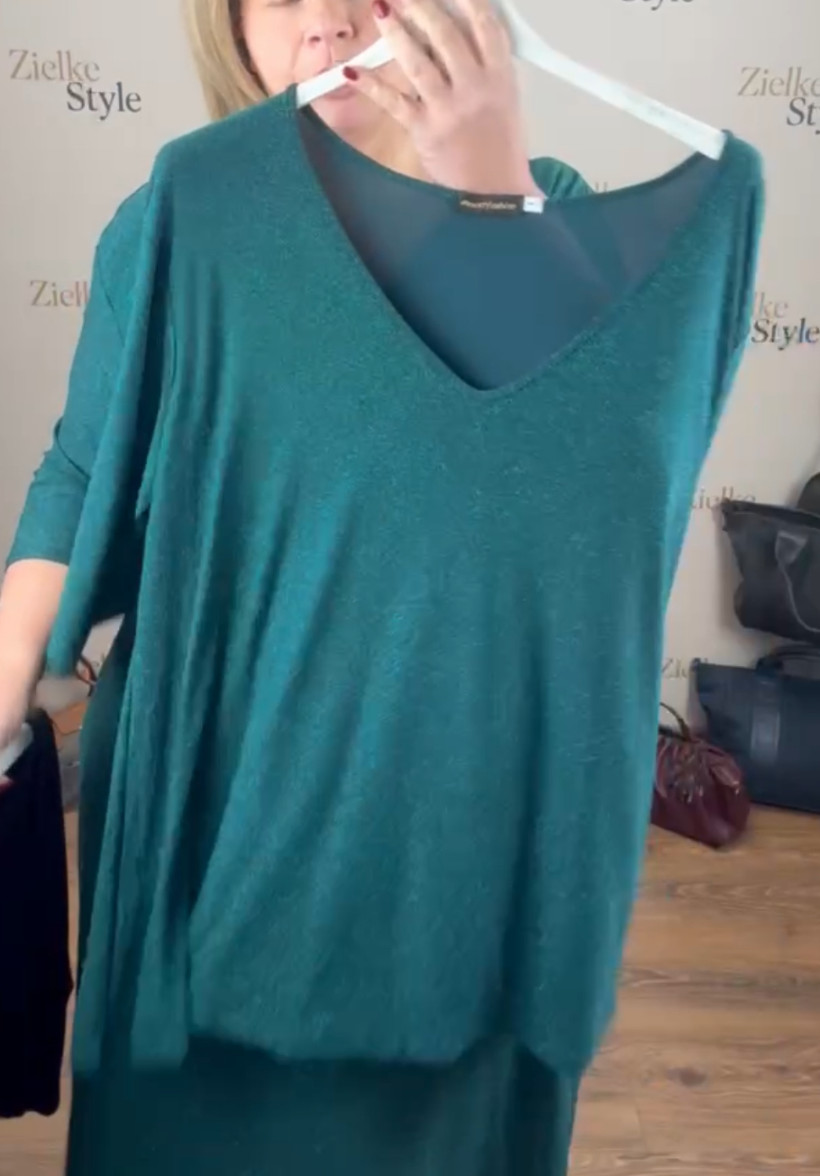 Bluzka/Tunika w serek brokatowa - mf - 8077 - butelkowa zieleń