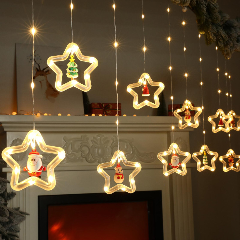 Kurtyna świąteczna LED gwiazdki i figurki  300x150 cm LAMP8
