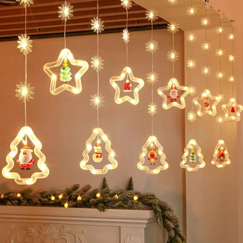 Kurtyna świąteczna  LED gwiazdki i choinki 300x150cm LAMP9