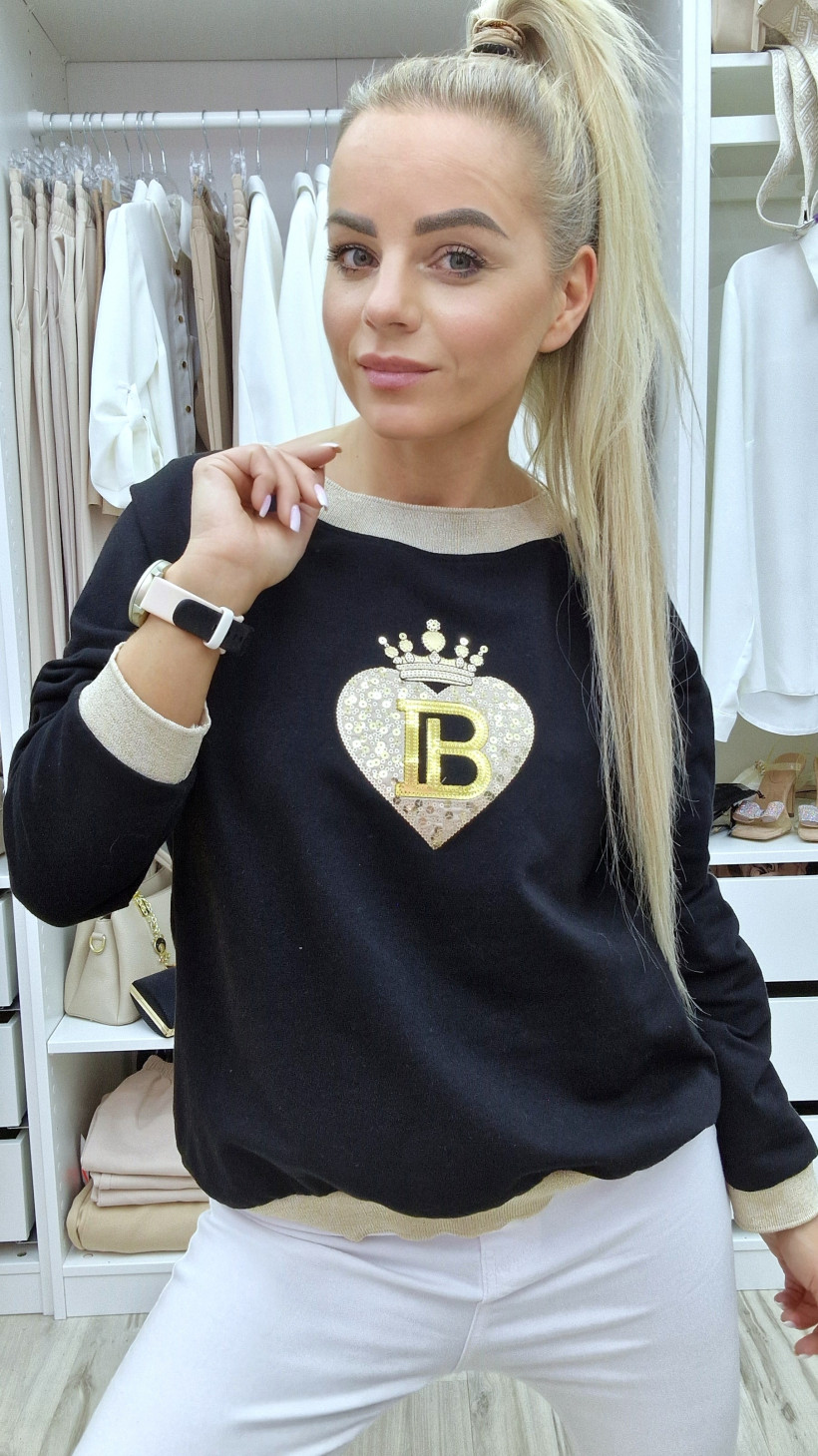PP bluza czarna/ złote ściągacze? z przodu serce i literka B