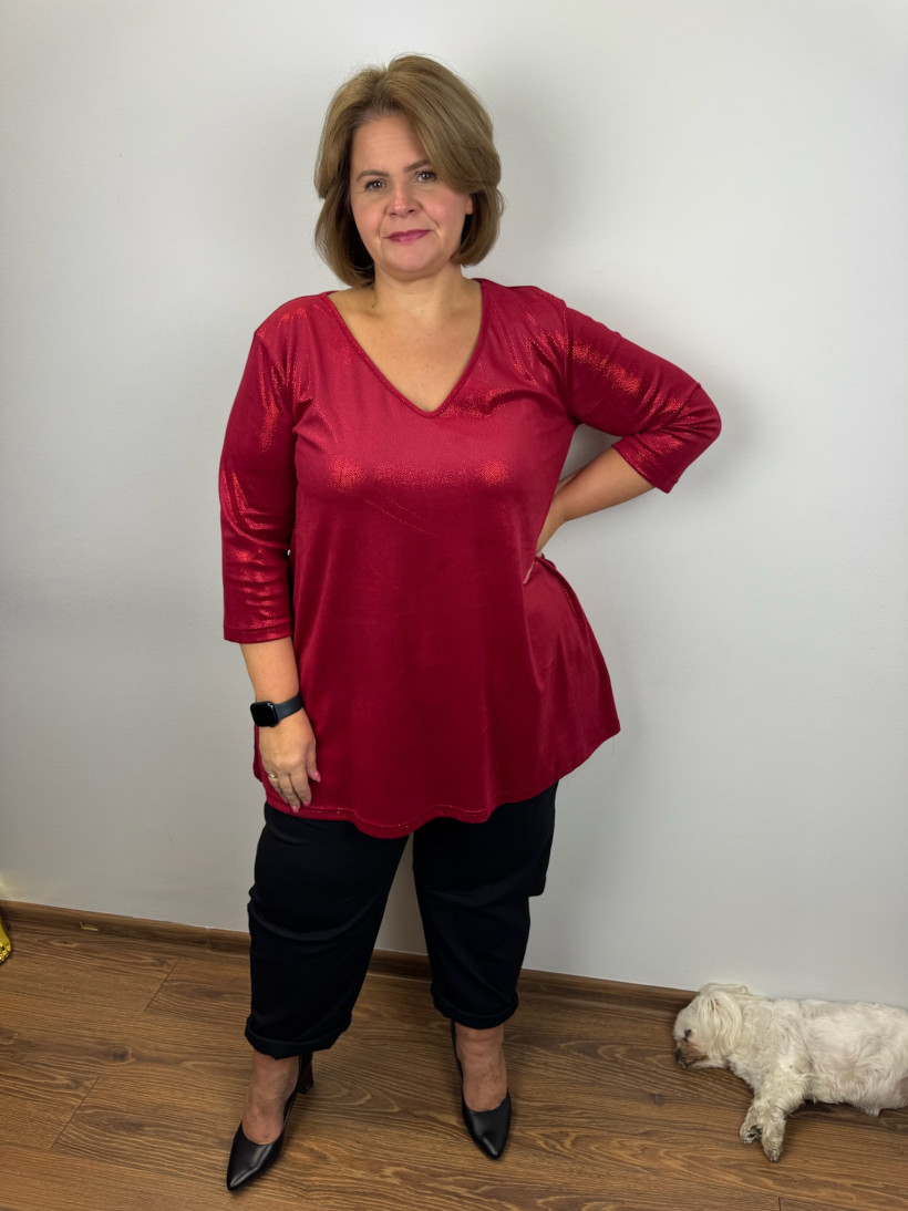 Tunika w serek welurowa z połyskiem - mf - 3 - 8092 - bordo