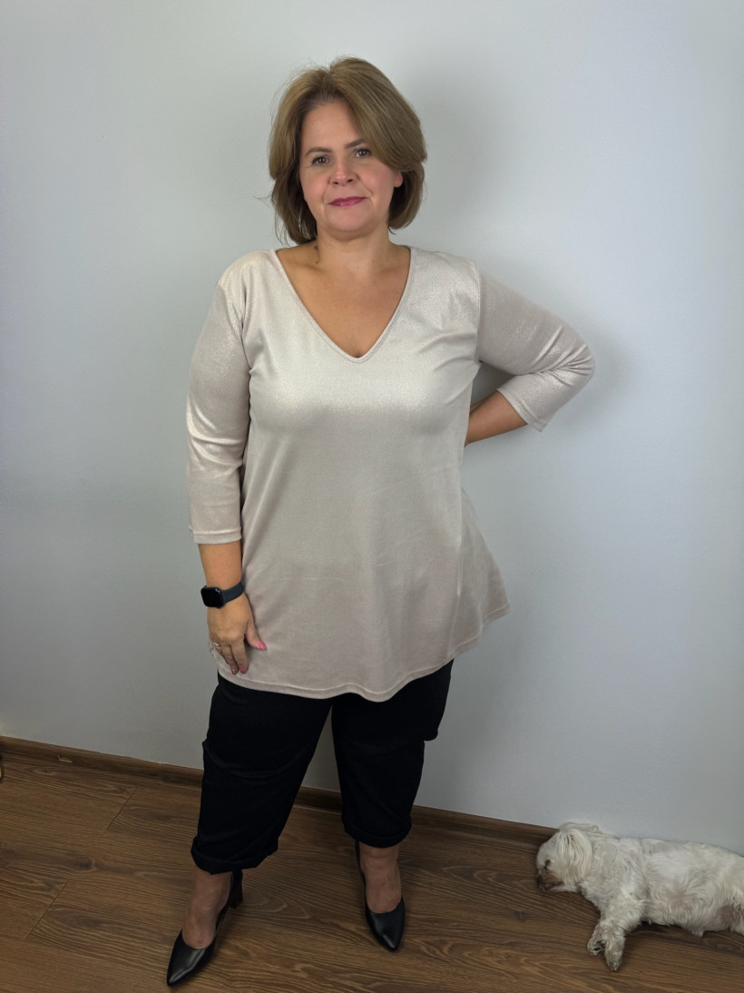 Tunika w serek welurowa z połyskiem - mf - 3 - 8092 - bez