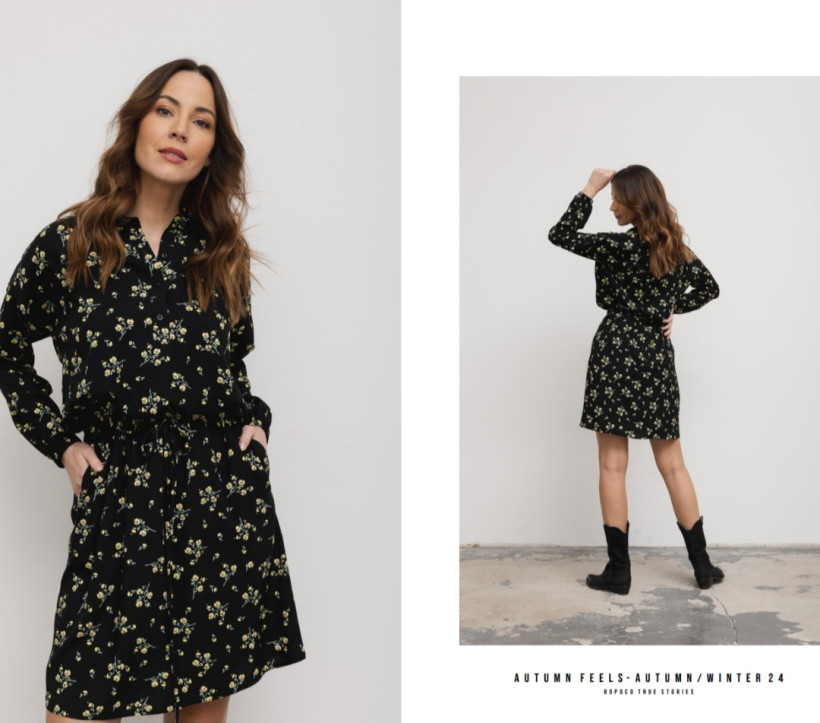 SUKIENKA WISKOZA CZARNA/ KWIATY  BOPOCO