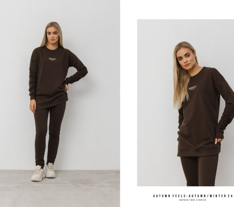 BLUZA BRĄZOWA Z MARSZCZONYM RĘKAWEM BOPOCO