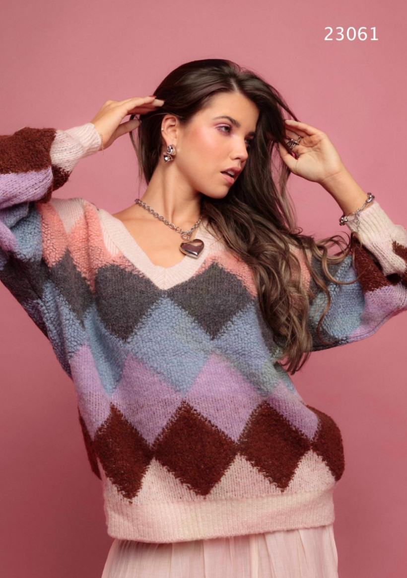 Camisola bloom decote em v multicolor rosa