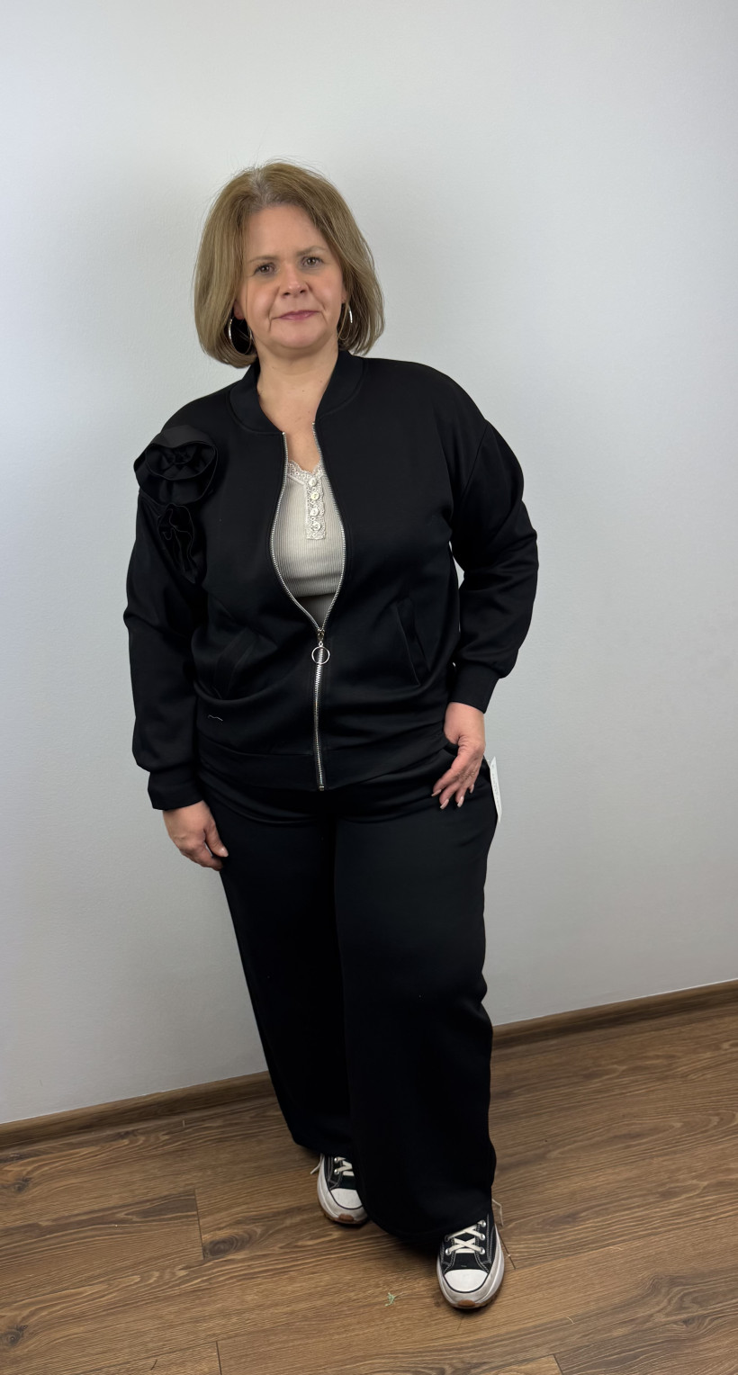 Bluza na zamek na stójce, 2 róże - maselko :-)- 24365 - czarna