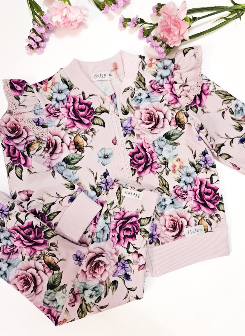 Dres Amarantowe Róże na pudrze Helen