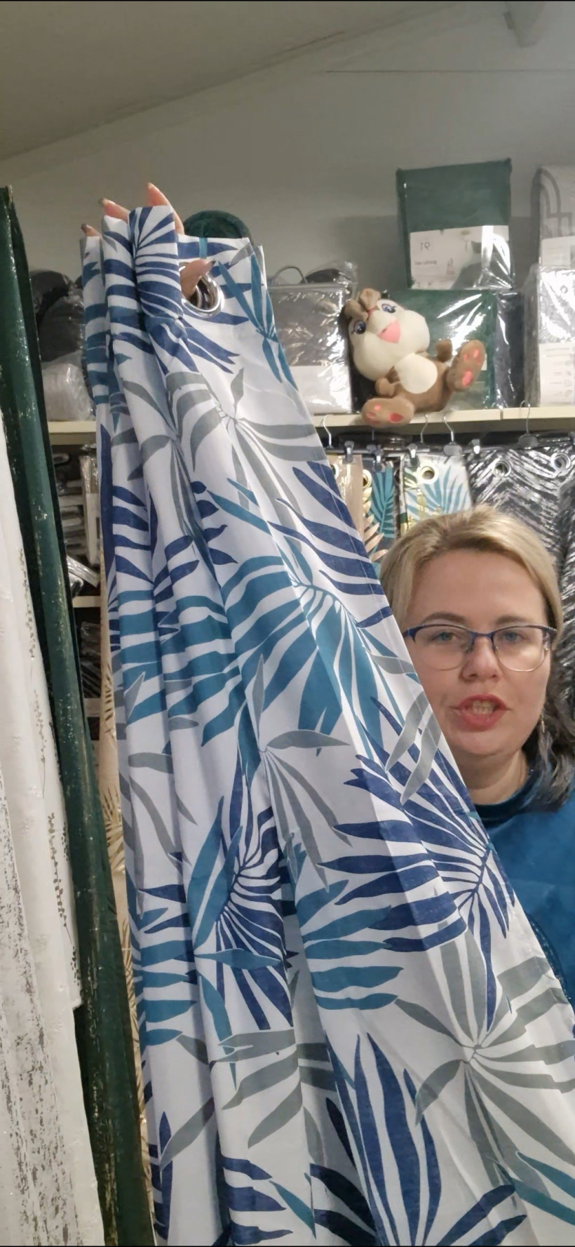 Zaslona liście szaro granatowe 140x250cm Elina