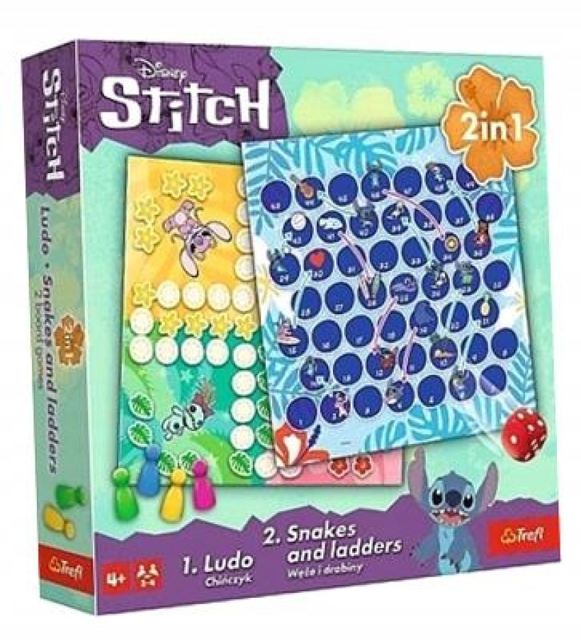 Gra Stitch Trefl chińczyk + węże drabiny 