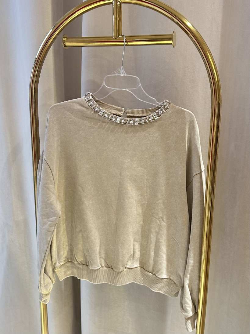 BISOUS BLUZA BEŻ Z CYRKONIAMI