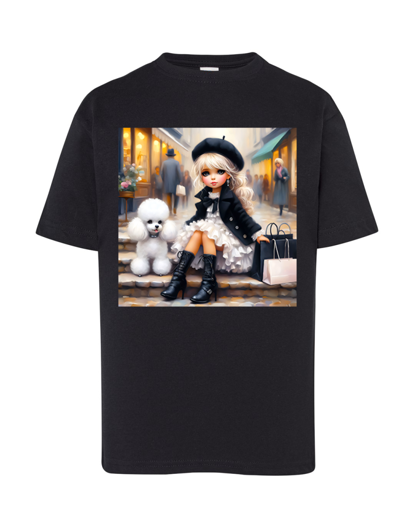 ZA T-shirt CZARNY - Dziewczynka z pudlem